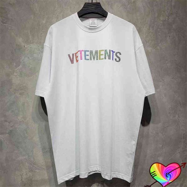 

back collar tonal embroidered vetements tee men women multicolor crystal t shirt loose vtm short sleeve, White;black