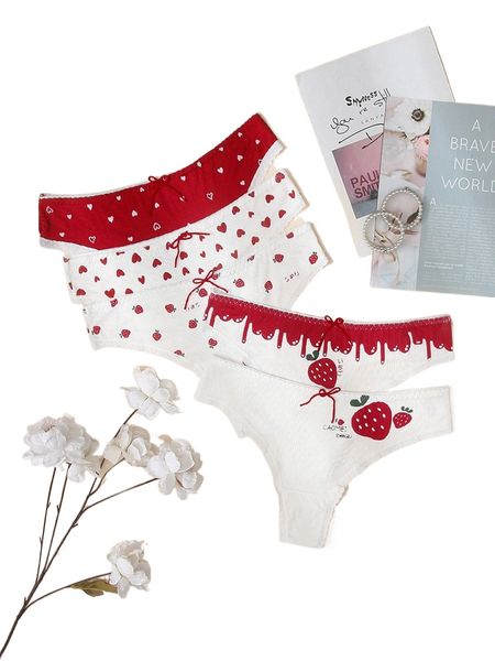 

plus 5pack strawberry print panty n6xp#, Black;white
