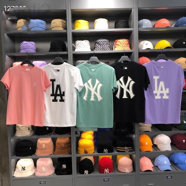

women's t-shirt designer 2022 summer new korean mlb solid color letter printing loose cotton casual couple round neck short sleeve t-sh, White