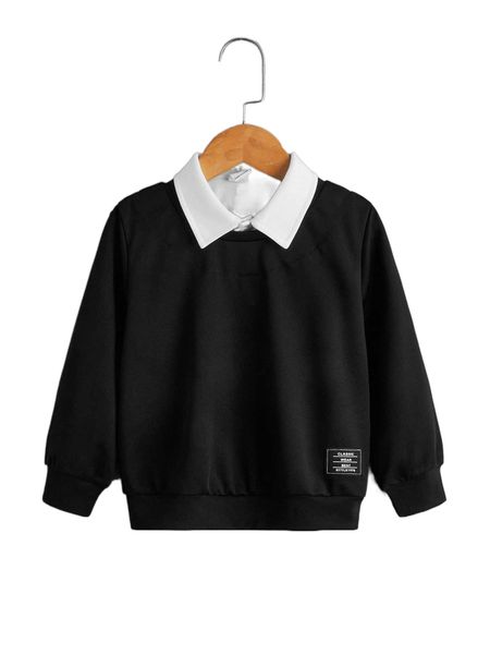 

toddler boys contrast collar patched detail sweatshirt 03te#, Black;white