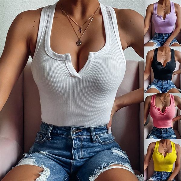 

women's fashion sleeveless vest plus size clothing summer slim and thin solid color half-open small v neck 220427, White