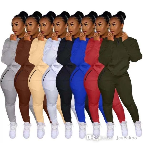 

women 2 pieces set tracksuits autumn zipper pullover hoodies sweatpants suits sweatsuits, Gray