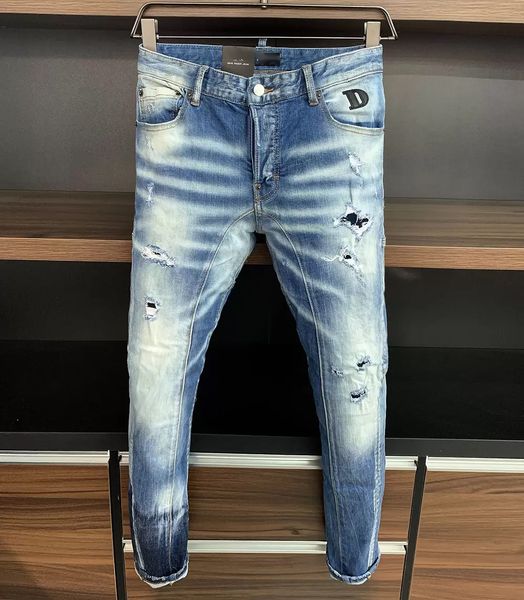

dsqsury dsq jeans mens luxury designer jeans skinny ripped cool guy causal hole denim fashion brand fit jeans men washed pants 12668, Blue
