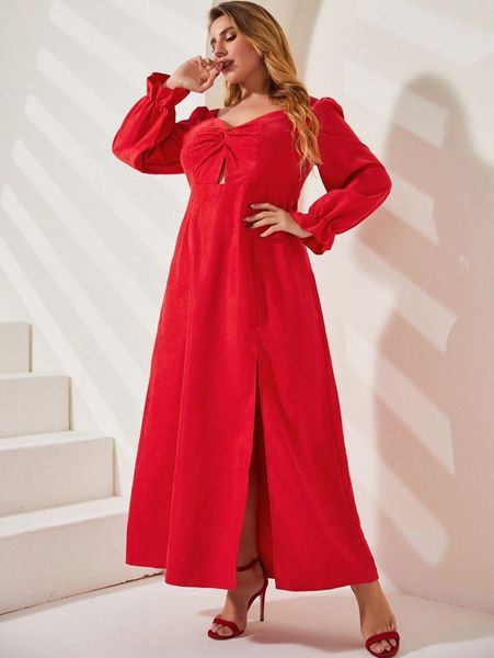 

sbetro plus cut out twist front flounce sleeve split thigh dress n0sk#, Black