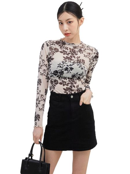 

dazy floral print lettuce trim i592#, White