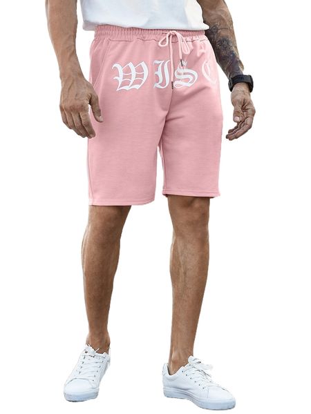 

men letter graphic drawstring waist shorts 12zs#, White;black