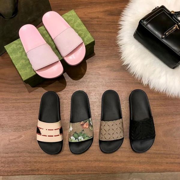 

couples slipper designer brand classic flowers printing flat bottom summer sandals outdoor leisure sandbeach slippers, Black