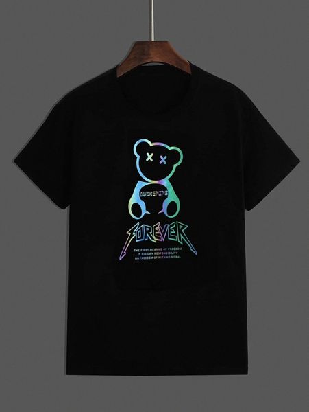 

men reflective cartoon and slogan graphic tee c2pd#, White;black