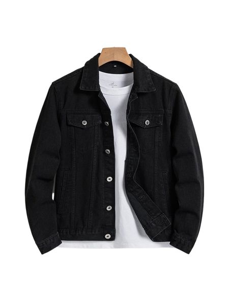 

men flap pocket denim jacket without tee z3em#, Black;brown