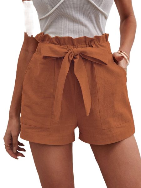 

solid paper bag waist belted shorts g3xl#, White;black