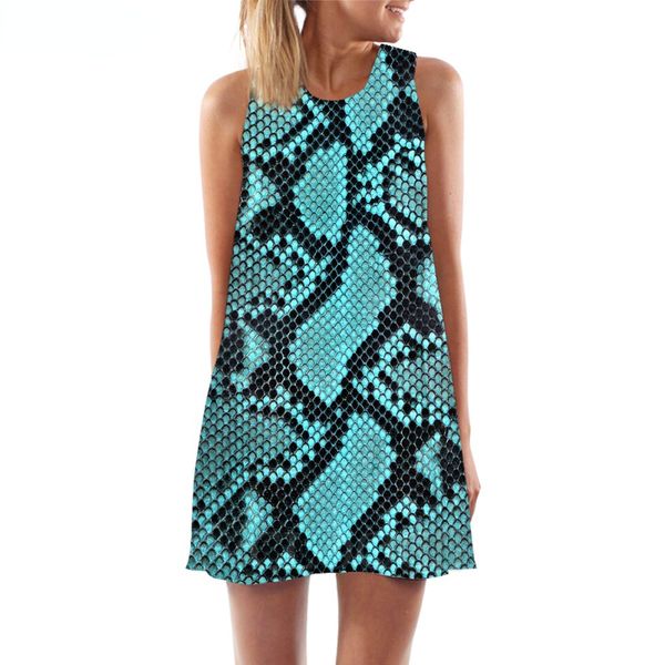 

women tank beautiful snake skin graphics 3d print loose dress fashion short party female vest sleeveless dress 220616, Black;gray