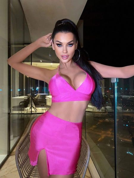 

3pack halter triangle bikini swimsuit & split beach skirt b8w3#, White;black