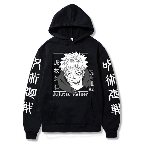 Felpe con cappuccio da uomo Felpe Anime Jujutsu Kaisen Felpa con cappuccio da uomo Harajuku Moda unisex Felpa con cappuccio casual Uomo Streetwear Yuji Itadori Top stampato 220809