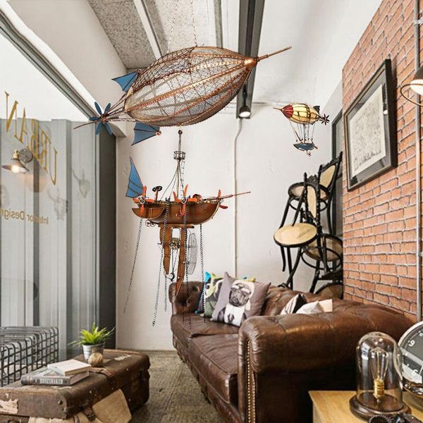 Duvar Çıkartmaları Retro Endüstriyel Rüzgar Ferforje Hava Balon Zeplin Modeli Ev Dekorasyonu Bar Restoran Asılı Aksesuarları El Sanatları