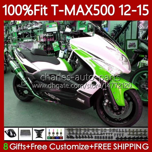 Corpo de injeção para yamaha max-500 branco verde tmax max 500 2012-2015 bodywork 113NO.111 tmax-500 t-max500 tmax500 12 13 14 15 t max500 2012 2013 2015 feiras de OEM