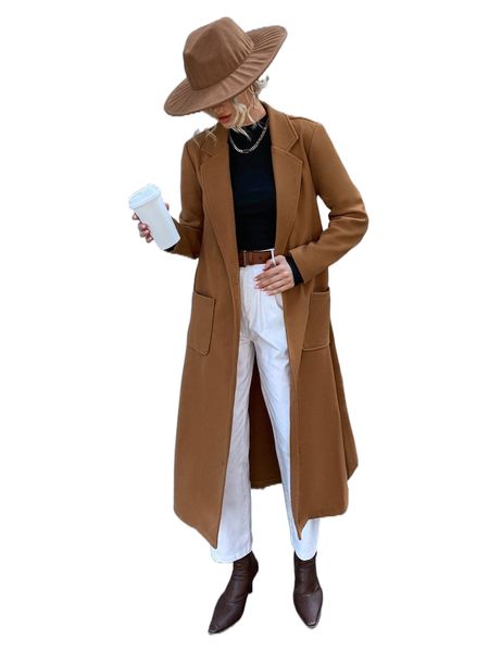 

dual pocket lapel neck belted overcoat z9vp#, Black