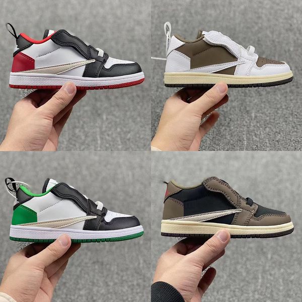 

2022 boys girls basketball shoes jumpman 1 1s low og travis sp fragment design ts military 7s blue white black red brown sneakers kids size
