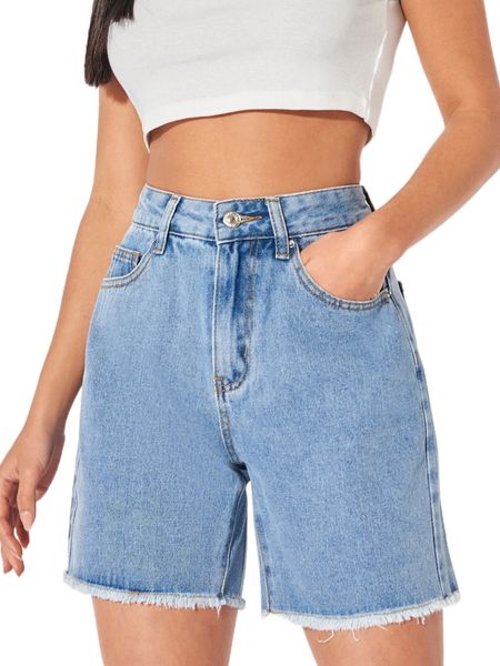 

petite high waist raw hem denim shorts y0lp#, White;black