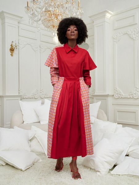 

x momi-ko plaid print fold pleated dress f4y9#, Black;gray