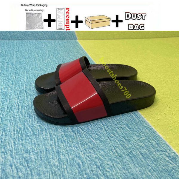 

with box men women fashion slippers luxury slides summer flat slipper trendy leather rubber sandal mens beach slide us 5-12 eva 189, Black