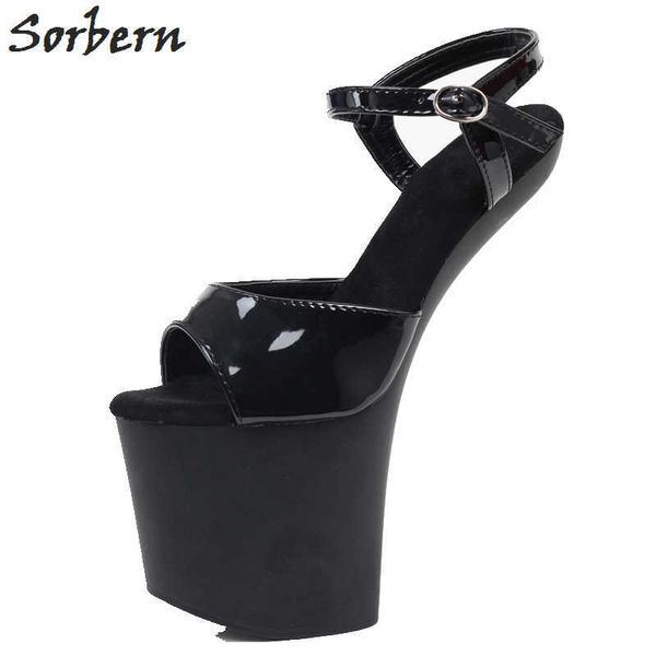 

sorbern heelless slingback sandals women ankle strap stripper heels fetish high heels size 12, Black
