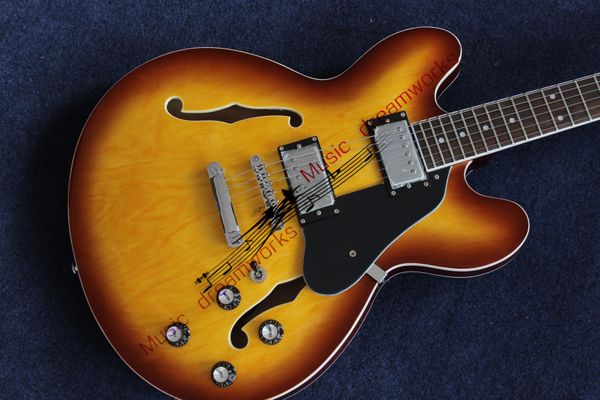

chinese electric guitar g jazz 335 sunburst color hs hollow body chrome hardware rosewood 6 strings