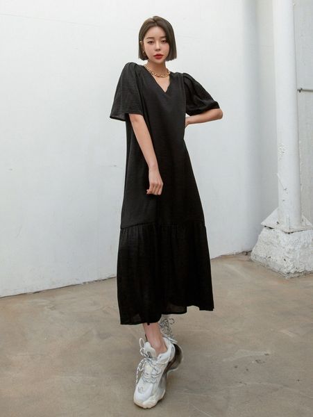 

dazy solid ruffle hem dress t4nu#, Black;gray