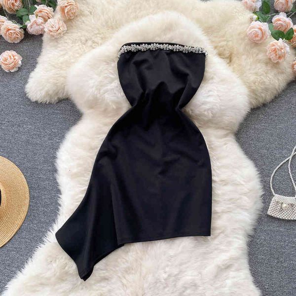 

casual dresses net red pure desire spice girl bra irregular backless suspender dress small black skirt hip wrap careful machine z3p3, Black;gray