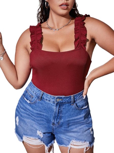 

plus ruffle trim cami h4nd#, Black