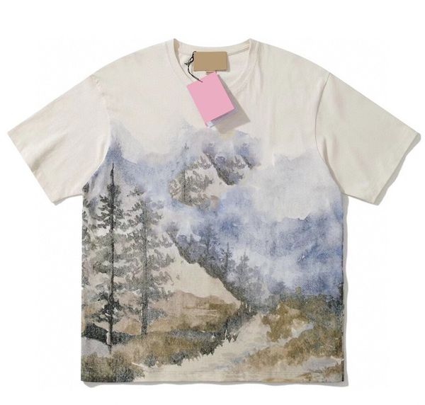 

22ss spring summer artist paint italy snow mountain forest t shirt tee men women high street casual cotton tshirt, White;black