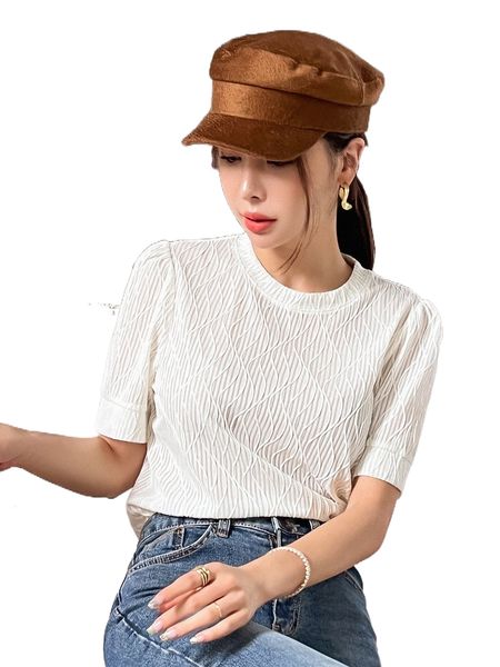 

dazy solid textured puff sleeve tee z9kl#, White