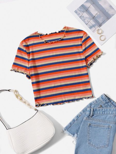 

rainbow striped lettuce trim tee j3yw#, White