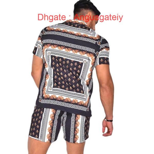 

fashion luxury mens tracksuit hawaiian sets t-shirts printing summer men swim short sleeve button shirts beach shorts streetwear casual shir, Gray