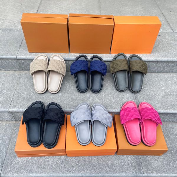 

pool pillow comfort flat designer slippers sandals velcro slippers fashion show new slipper lady slides men le shoe''louise'&, Black