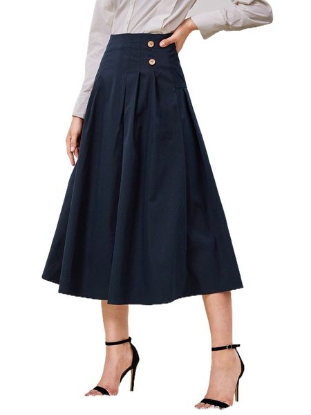 

high waist fold pleated solid skirt p2kt#, Black