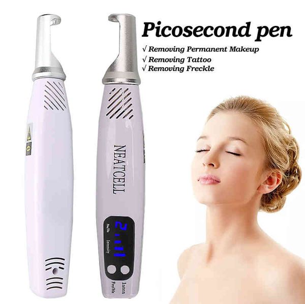 Dispositivi per la cura del viso Mini penna portatile a picosecondi laser a luce blu rossa Rimozione del tatuaggio nero Acne Cicatrice Talpa Lentiggine Macchia scura Pigmento 0727