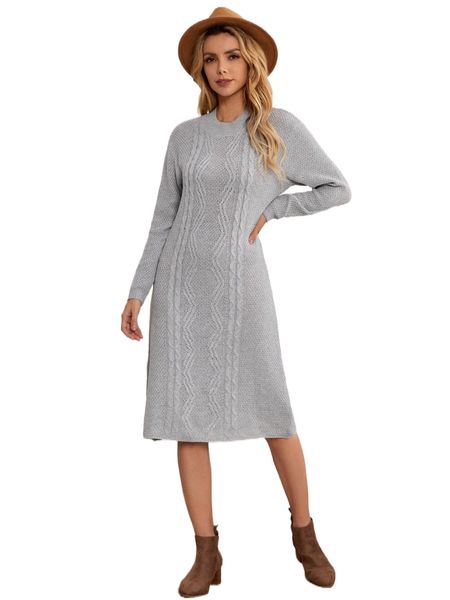 

solid cable knit sweater dress w09y#, White;black