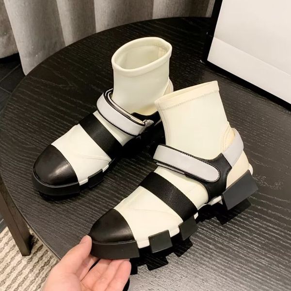 

2022 winter women's fashion avant-garde design flat heel elastic boots, Black