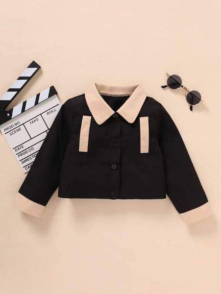 

toddler boys contrast collar jacket she, Blue;gray