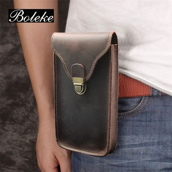 

genuine leather waist bag men vintage crazy horse cowhide small mini belt pack cigarette case pouch male lighter pocket 220507