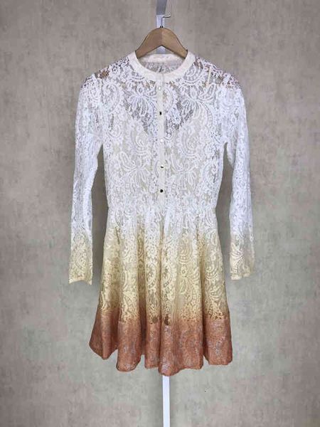 

casual dresses spring / summer gradient printing lace hook flower big swing dress, Black;gray
