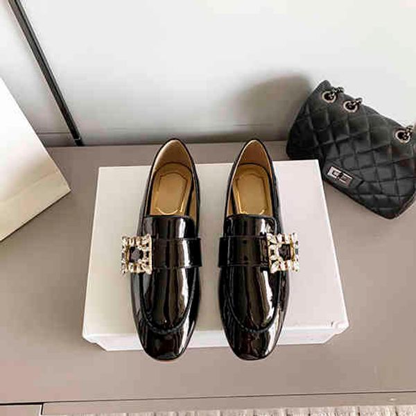 

dress shoes designer luxury rhinestones square buckle loafers classic flat small leather shoes women sandals high heels 220322, Black