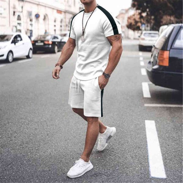 

men's tracksuit 2022 new summer casual men's clothing short sleeve shirt shorts stripe fashion sport for men, Gray