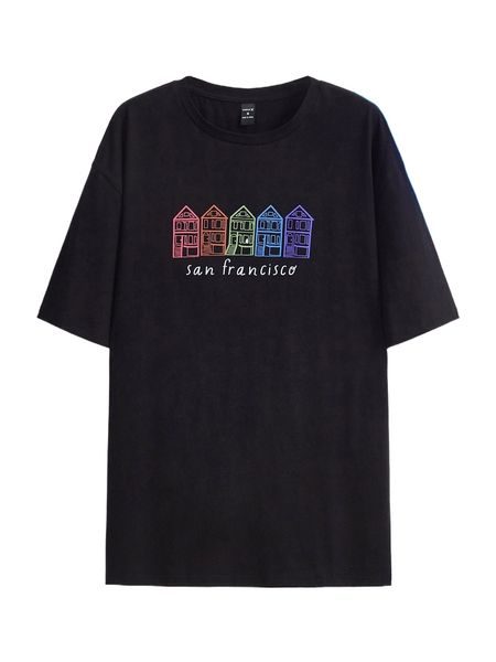 

x pinkdrinksoul men houses & letter graphic tee j4el#, White;black