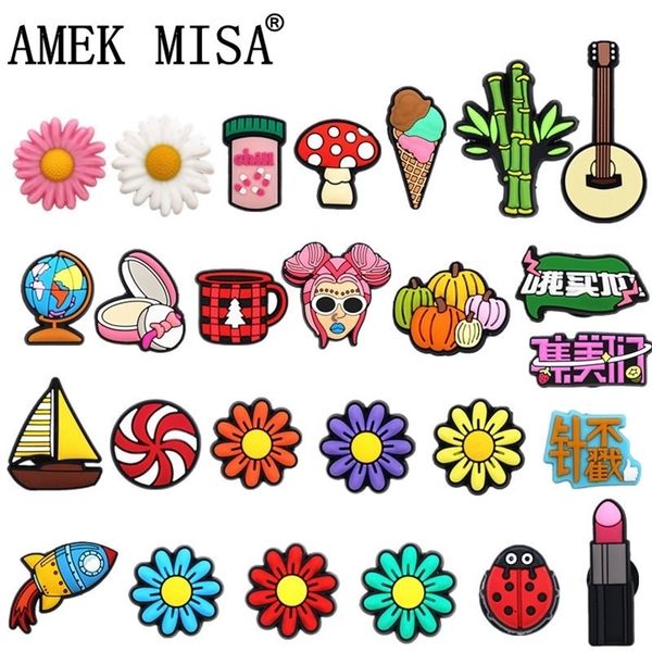 

drop 26 latest styles pvc shoe charms cute colorful chrysanthemums ice cream shoes accessories decorations jibz 220707, White;pink