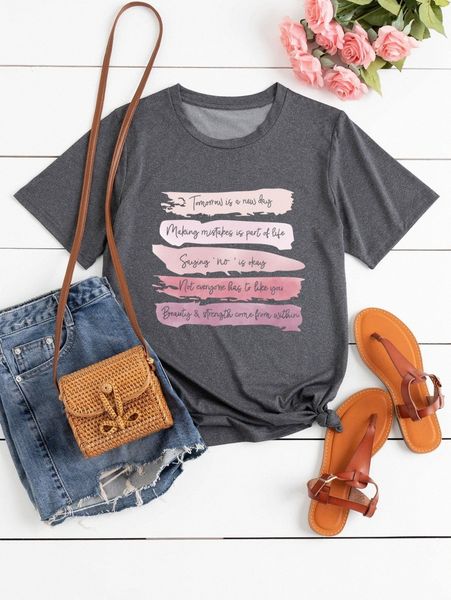 

plus brush & slogan graphic tee x7vw#, Black