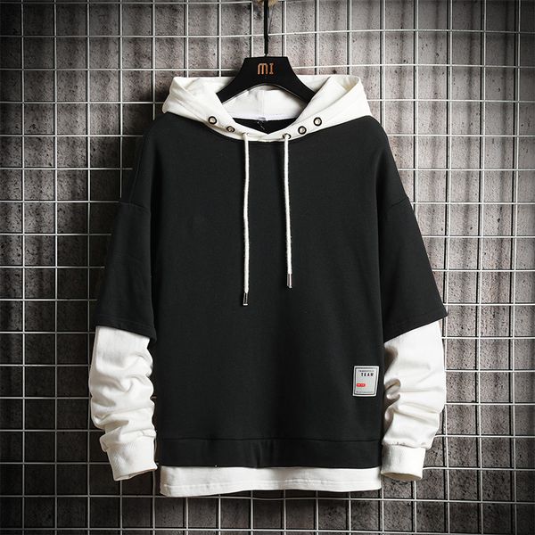 

mode mannen sweatshirts patchwork hooded man hoodies hoge kwaliteit wit zwart grijs mannen sweatshirts l220730, Black