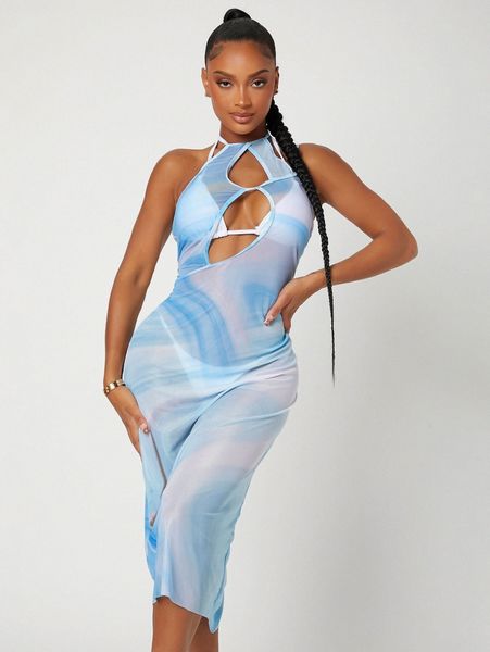 

multiple fluid pattern cut-out cover up 32ia#, White;black