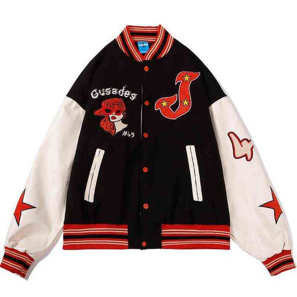 Hip Hop Streetwear Varsity Jacken Stickerei Patchwork Harajuku Baseball Jacke 2021 Mode Übergroßen Punk Goth College Mantel T220728