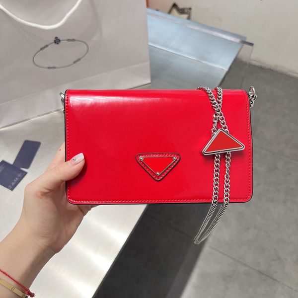 

fashion glossy leather shoulder bags italy brand classic enamel triangle sign women totes crossbody bag handbags luxury designer clutch bag